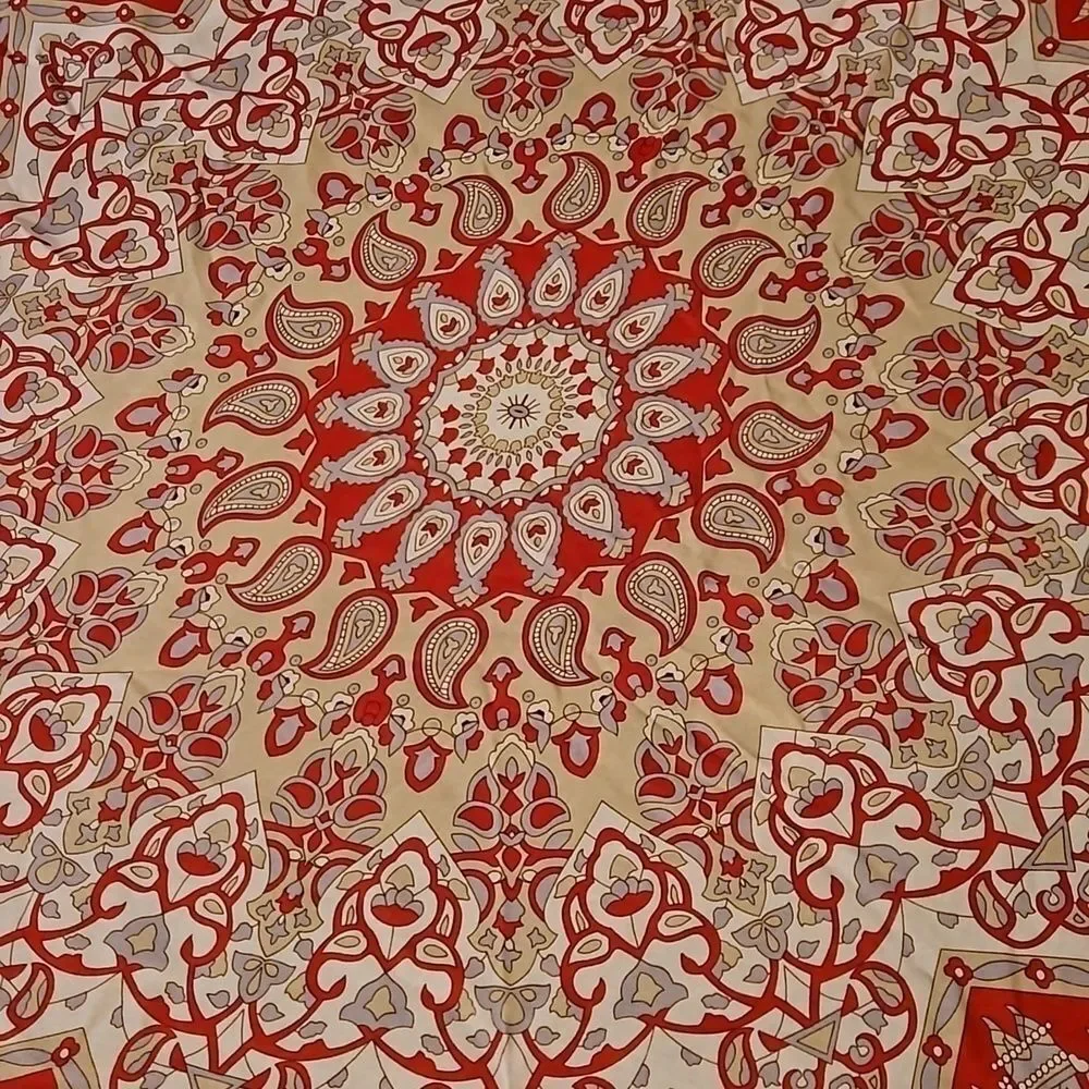 Mandala Elephant Round Oversized Scarf Wrap Red Gray White Boho Tapestry 60